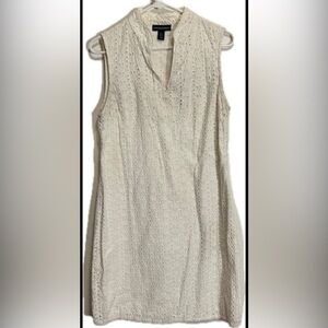 Cynthia Rowley Eyelet Sleeveless Shift V-Neck Lined Cotton Dress